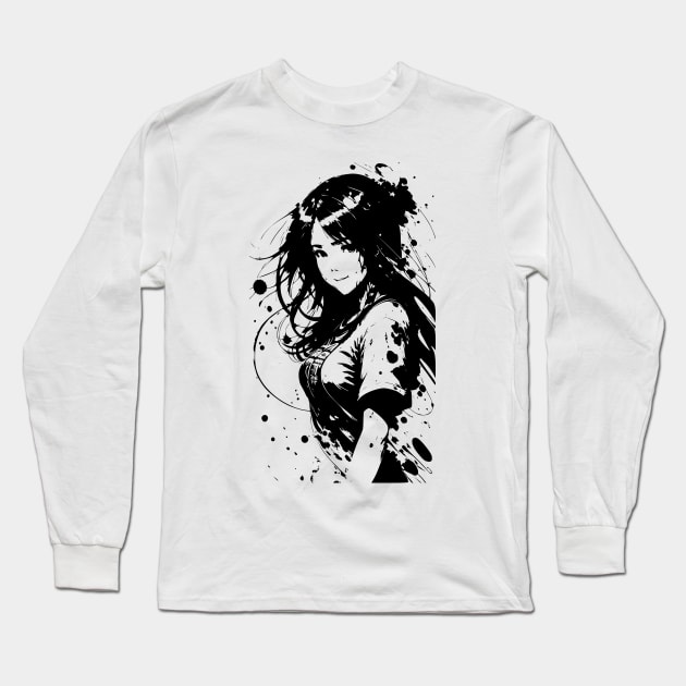 Kawaii Anime Girl Wearing Tshirt 01 Long Sleeve T-Shirt by SanTees